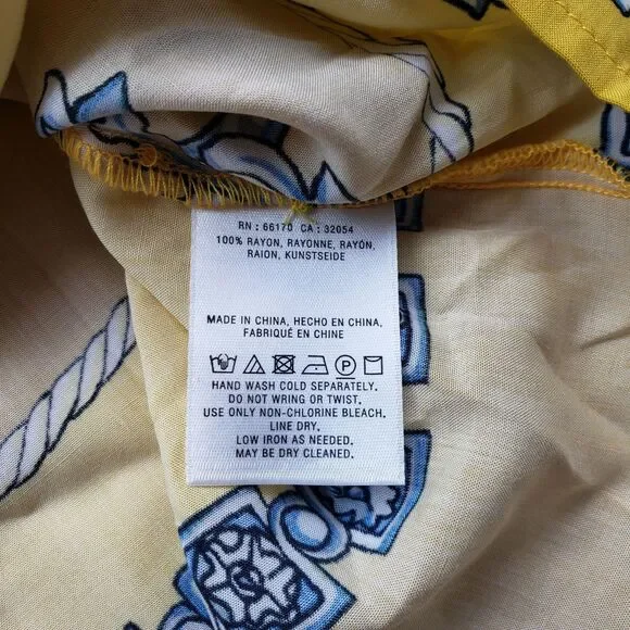 Anthropologie Maeve Elan Scarf Print Blouse 0 Yellow Horse Tie Front Equestrian - Picture 10 of 15